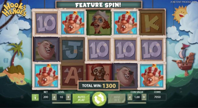 Feature spin triggers a 1300 coin pay out by Free Slots 247