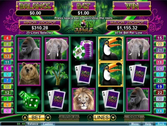 Free Slots 247 - Main game board featuring five reels and 25 paylines with a $50,000 max payout