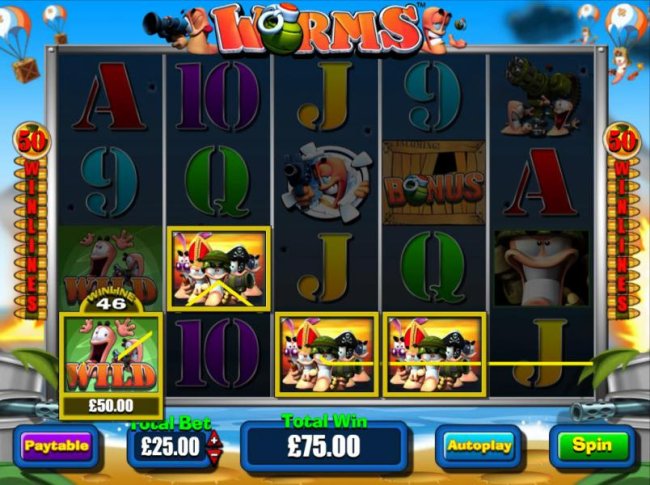 Free Slots 247 - A four of a kind triggers a 50.00 line pay award.
