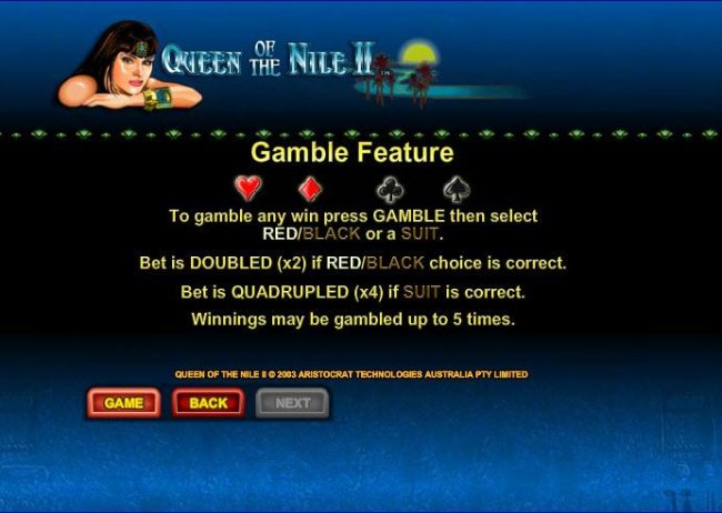 gamble feature - to gamble any win press gamble then select red/black or a suit - Free Slots 247
