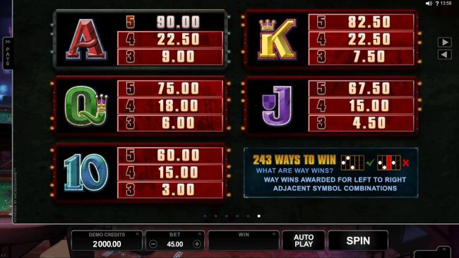 Low value slot game symbols paytable. by Free Slots 247