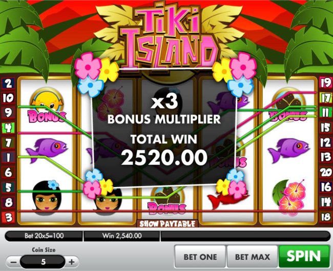 Bonus game play awards a 2,520.00 total prize amount. - Free Slots 247
