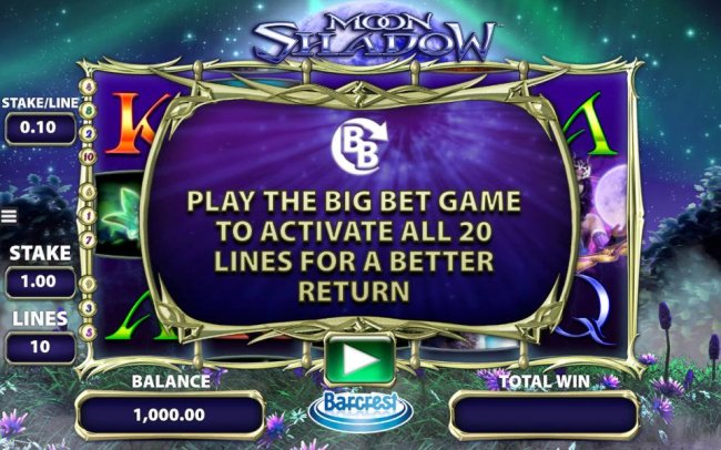 Free Slots 247 - Play the Big Bet game to activate all 20 lines for better return.