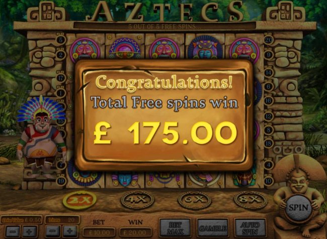 Total free spins win 175.00 by Free Slots 247