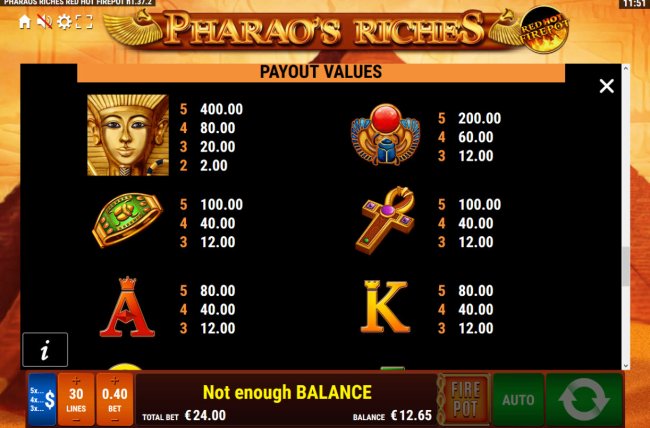 Pharaoh's Riches Red Hot Firepot screenshot