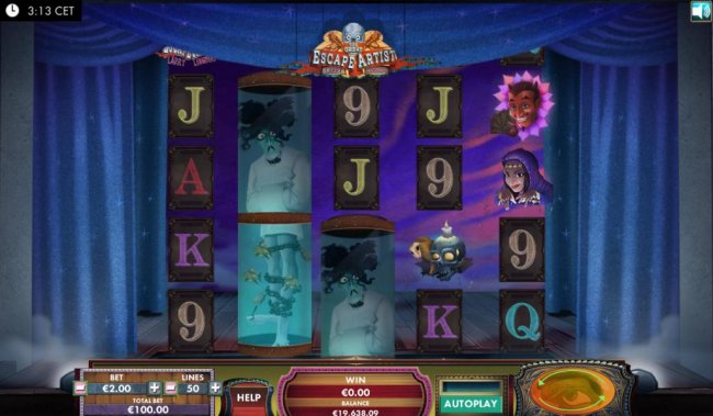 Main game board featuring five reels and 50 paylines with a $3,000 max payout by Free Slots 247