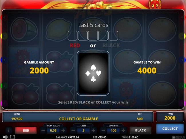 Gamble Feature - To gamble any win press Gamble then select Red or Black. - Casino Bonus Lister
