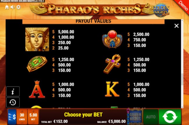 Pharao's Riches Golden Nights Bonus screenshot