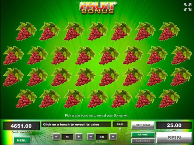 Fruit Bouns Game Board - Select bunches of grapes to reveal your bonus win. by Free Slots 247