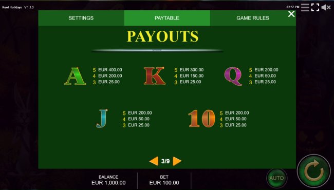 Paytable - Low Value Symbols by Free Slots 247