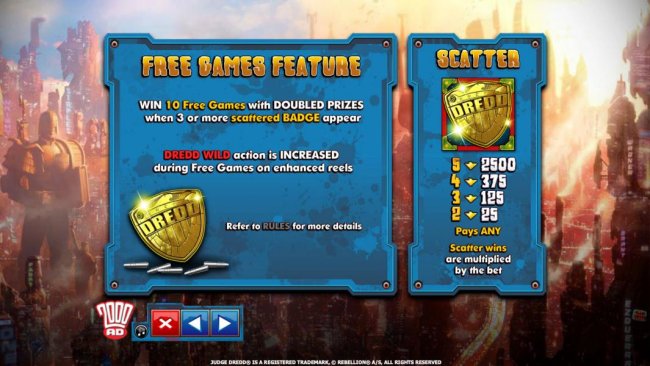 Free Games Feature rules and Scatter symbol paytable by Free Slots 247