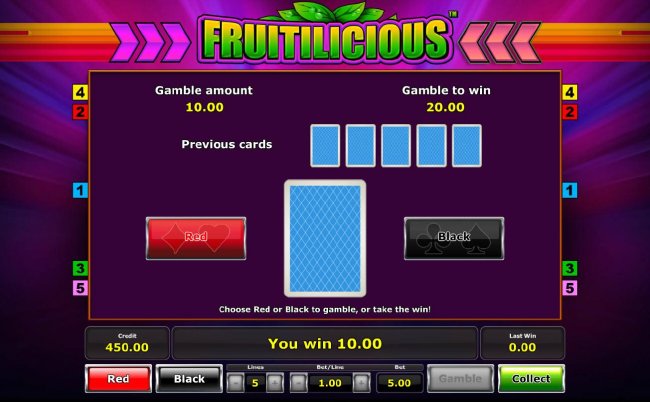 Free Slots 247 - Gamble feature game board is available after every winning spin. For a chance to increase your winnings, select the correct color of the next card or take win.