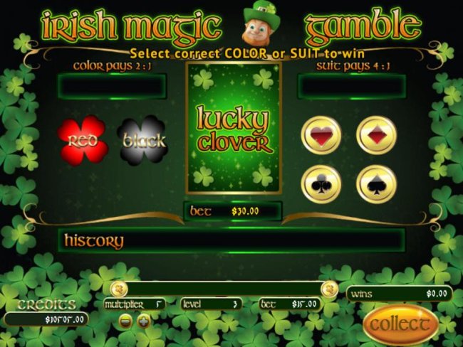 Gamble feature is available after each winning spin. Select color or suit to play. by Free Slots 247