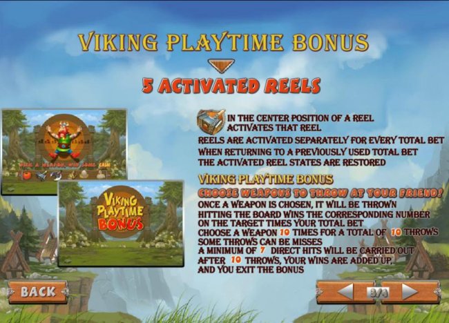 viking playtime bonus triggered when the mallet symbol lands in the the center position of each reel - Free Slots 247