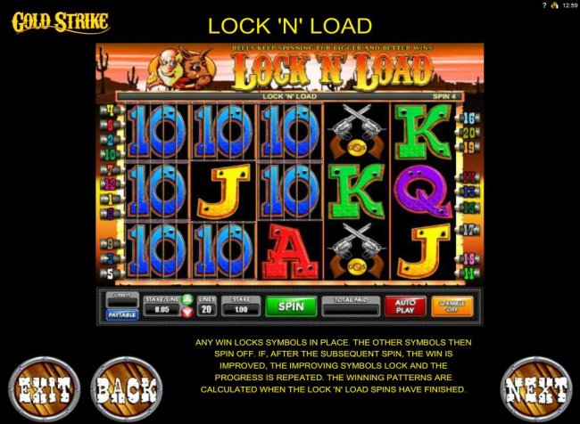Lock N Load Feature - Any win locks symbols in place. The other symbols then spin off - Free Slots 247