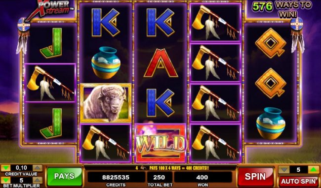 A winning combination triggers a 400 credit payout - Free Slots 247