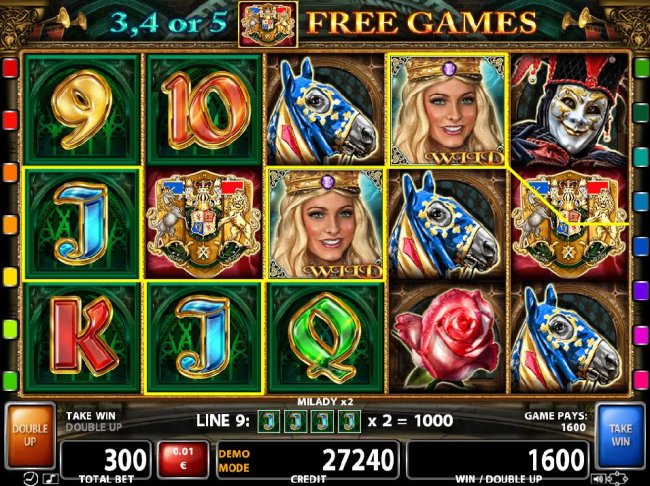 Four of a kind J symbol leads to a 1000 credit line pay. - Free Slots 247