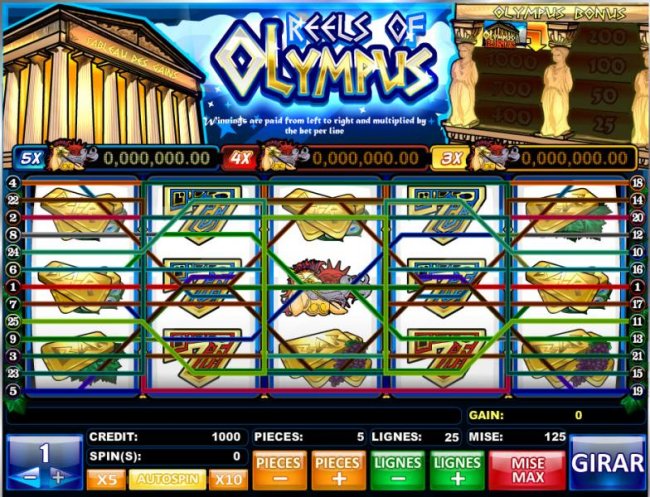 main game board featuring five reels and 25 paylines by Free Slots 247