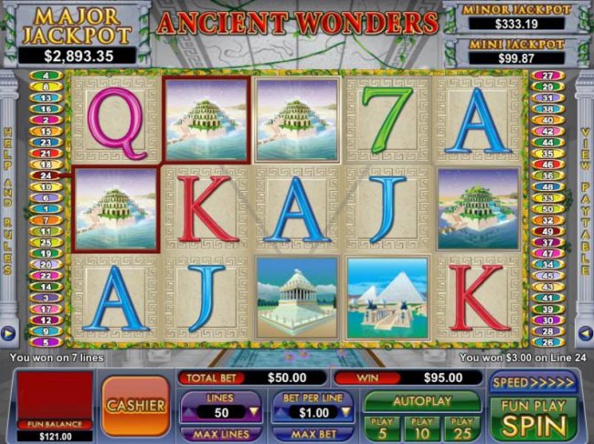 a $95 jackpot triggered by multiple winning paylines by Free Slots 247