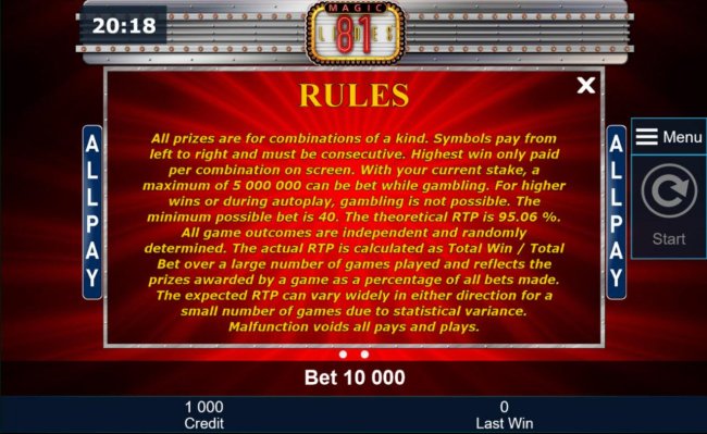 General Game Rules - The theoretical average return to player (RTP) is 95.06%. - Free Slots 247