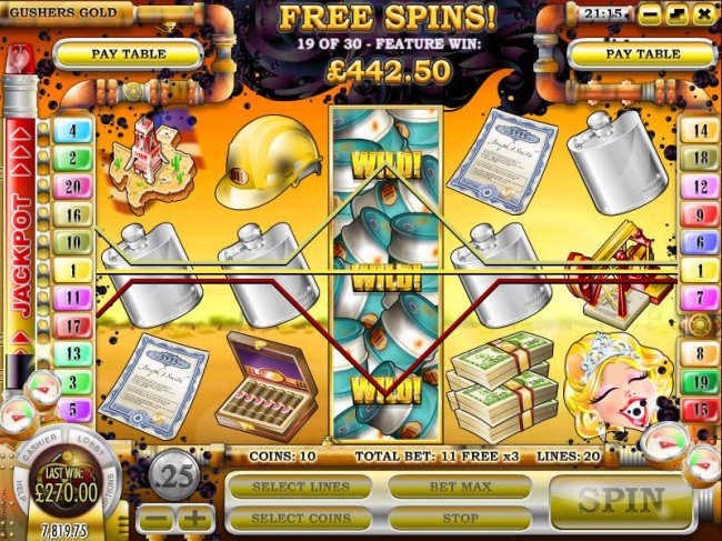 expanding wild triggers a $270 big win during the free spins feature by Free Slots 247
