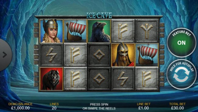 Free Slots 247 - A Norse mythology themed main game board featuring five reels and 20 paylines with a $250 max payout