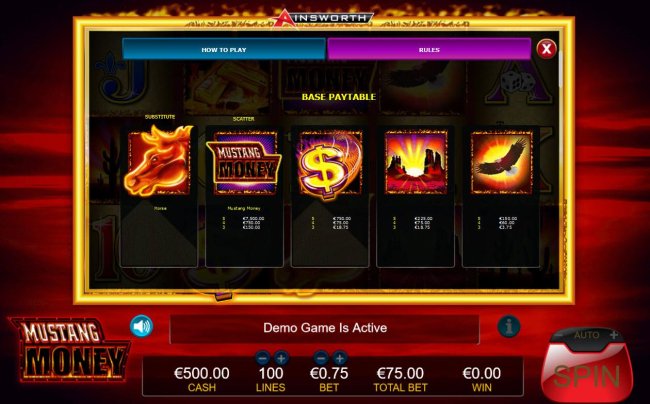 High value slot game symbols base paytable. by Free Slots 247