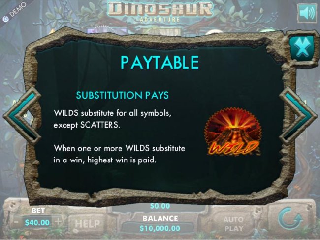 Wild symbol - wilds substitute for all symbols, except scatters. When one or more wilds substitute in a win,highest win is paid. by Free Slots 247