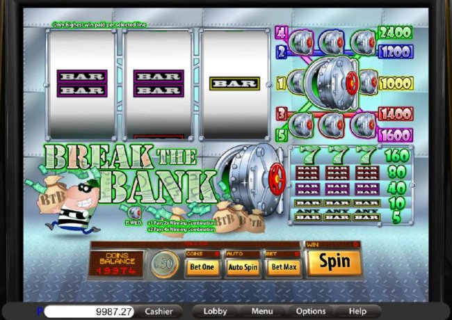 Free Slots 247 - main game board featuring three reels and five paylines