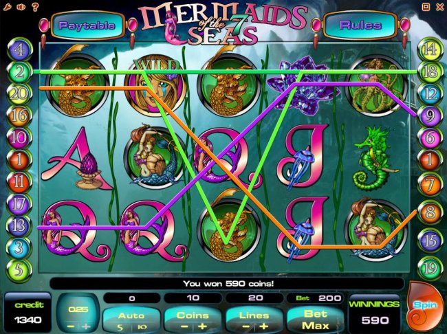 Free Slots 247 - A 590 coin jackpot triggered by multiple winning combinations.