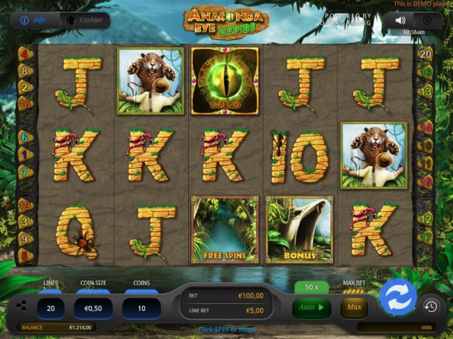 Free Slots 247 - Main game board featuring five reels and 20 paylines with a $35,000 max payout.