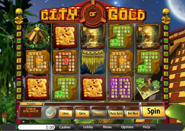 Main game board featuring five reels and twenty paylines by Free Slots 247