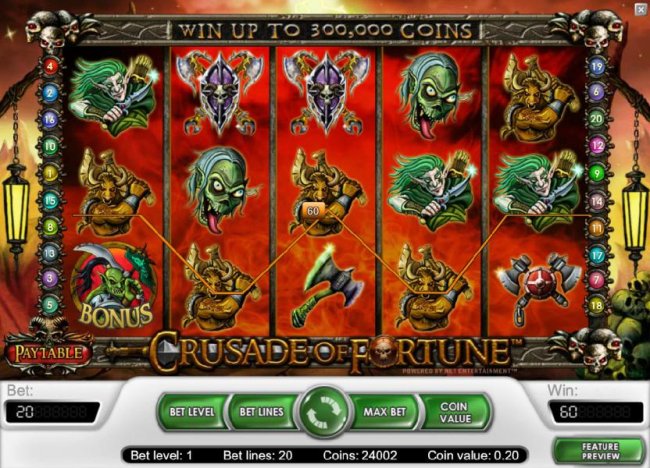 60 coin jackpot triggered by a four of a kind - Free Slots 247