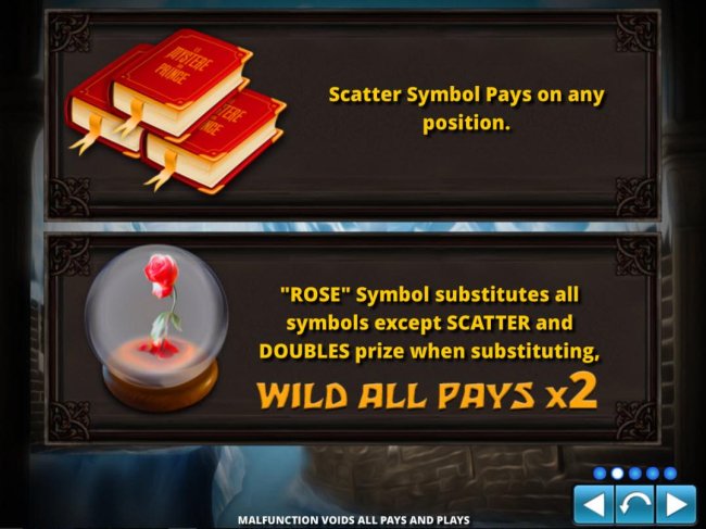 Scatter symbols pays on any position. Rose symbols substitutes for all symbols except scatter and doubles prize when substituting - Casino Bonus Lister