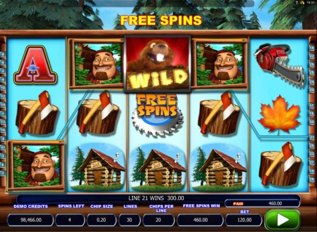 A 460.00 big win triggered during the free spins feature. - Free Slots 247
