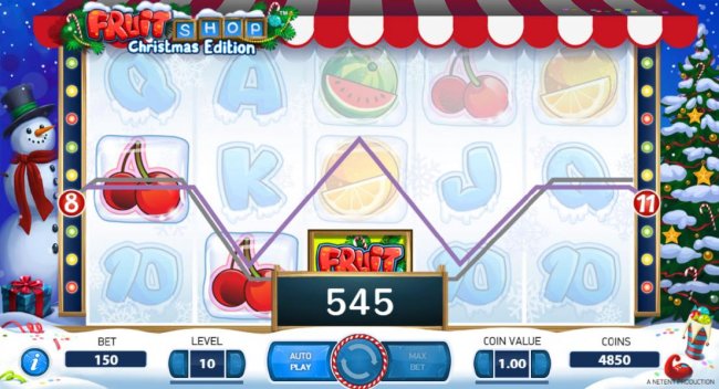A pair of winning bet lines triggers a 545 coin big win. - Free Slots 247