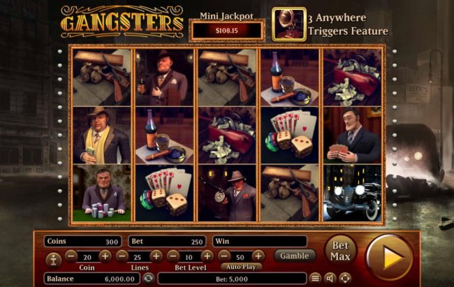 Main game board featuring five reels and 25 paylines with a $2,500,000 max payout. - Free Slots 247
