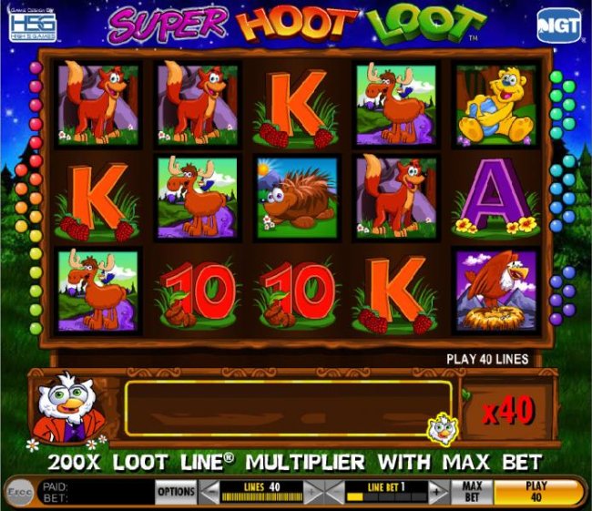 Free Slots 247 - main game board featuring five reels and forty paylines