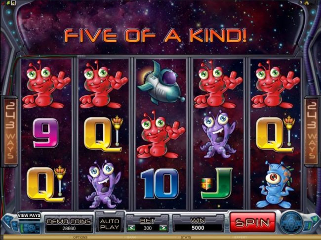 Free Slots 247 - five of a kind triggers a 5000 coin big win jackpot