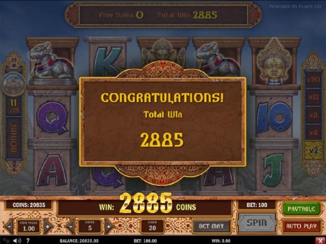 Free Slots 247 - Free Spin Bonus feature pays out at total 2885 coins for a mega win!