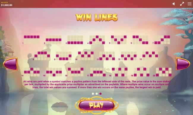 Free Slots 247 - Payline Diagrams 1-20. All wins are paid when a symbol matches a payline pattern from the leftmost side of the reels.